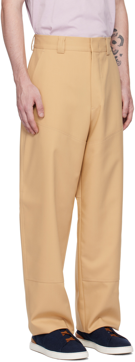Zegna Spliced Wool Casual Pants In Nude