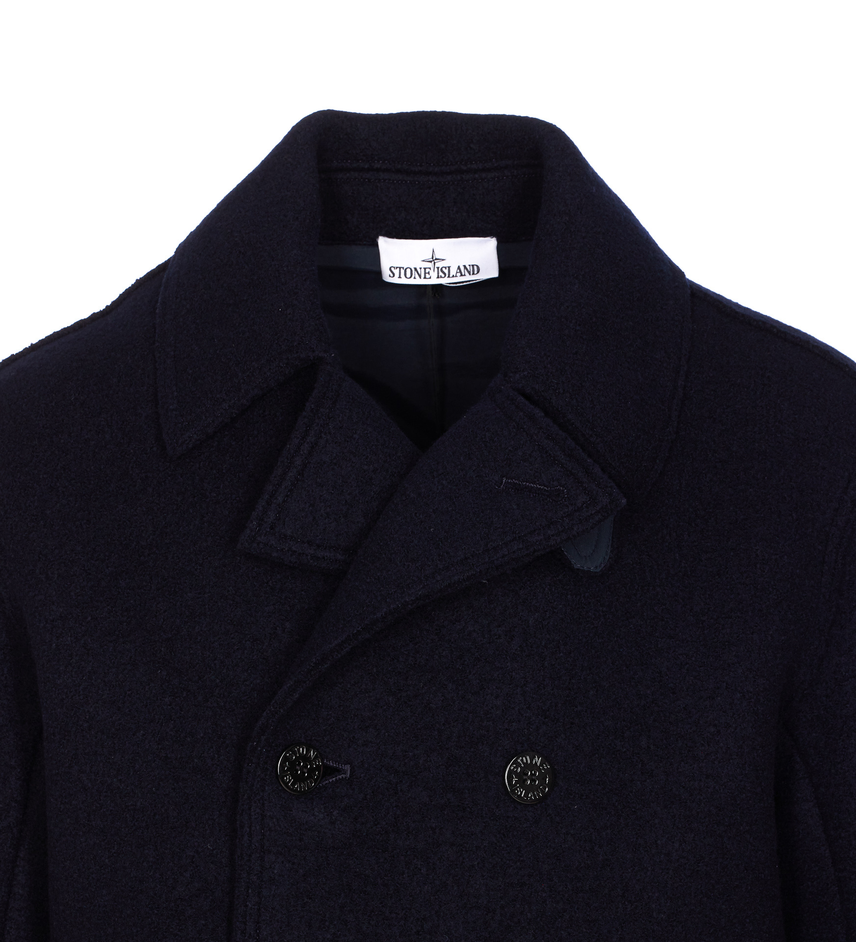 Stone Island Mens Navy Blue Felted Double-breasted Wool Jacket In Blue