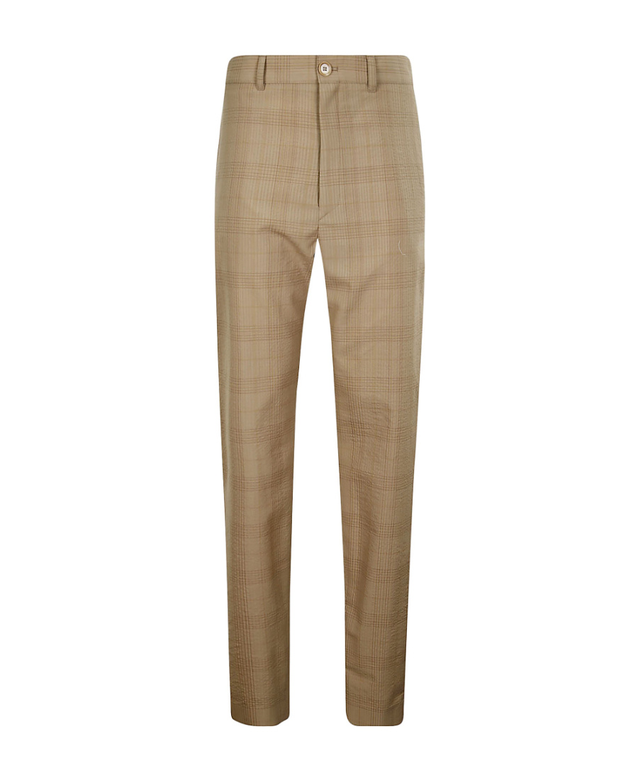 Lemaire Check-print High-waisted Trousers In Brown