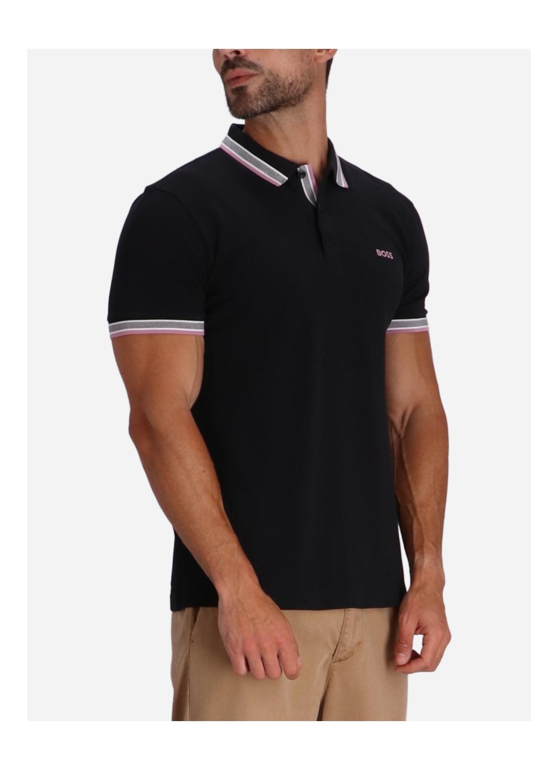 Hugo Boss Mens Paule Short Sleeve Pique Cotton Polo Shirt In Navy In Black