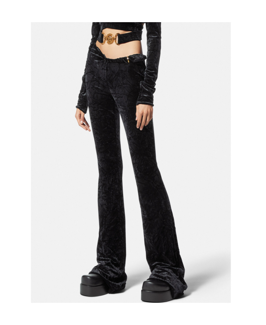 Versace Flared Velvet Trousers In Black