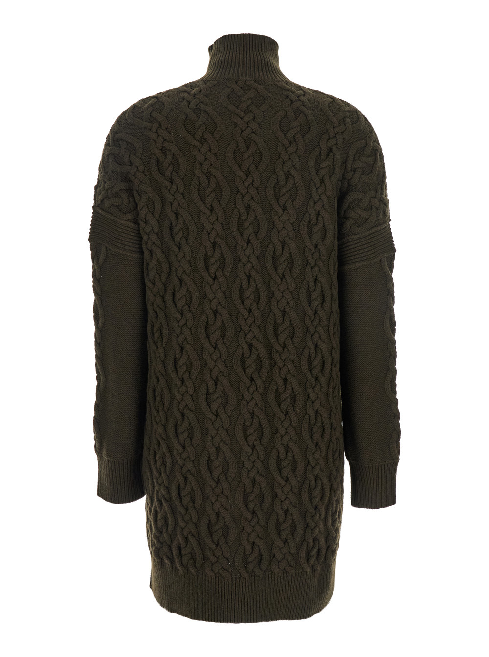 Max Mara Cashmere And Wool Turtleneck Cable Knit Dress In Green
