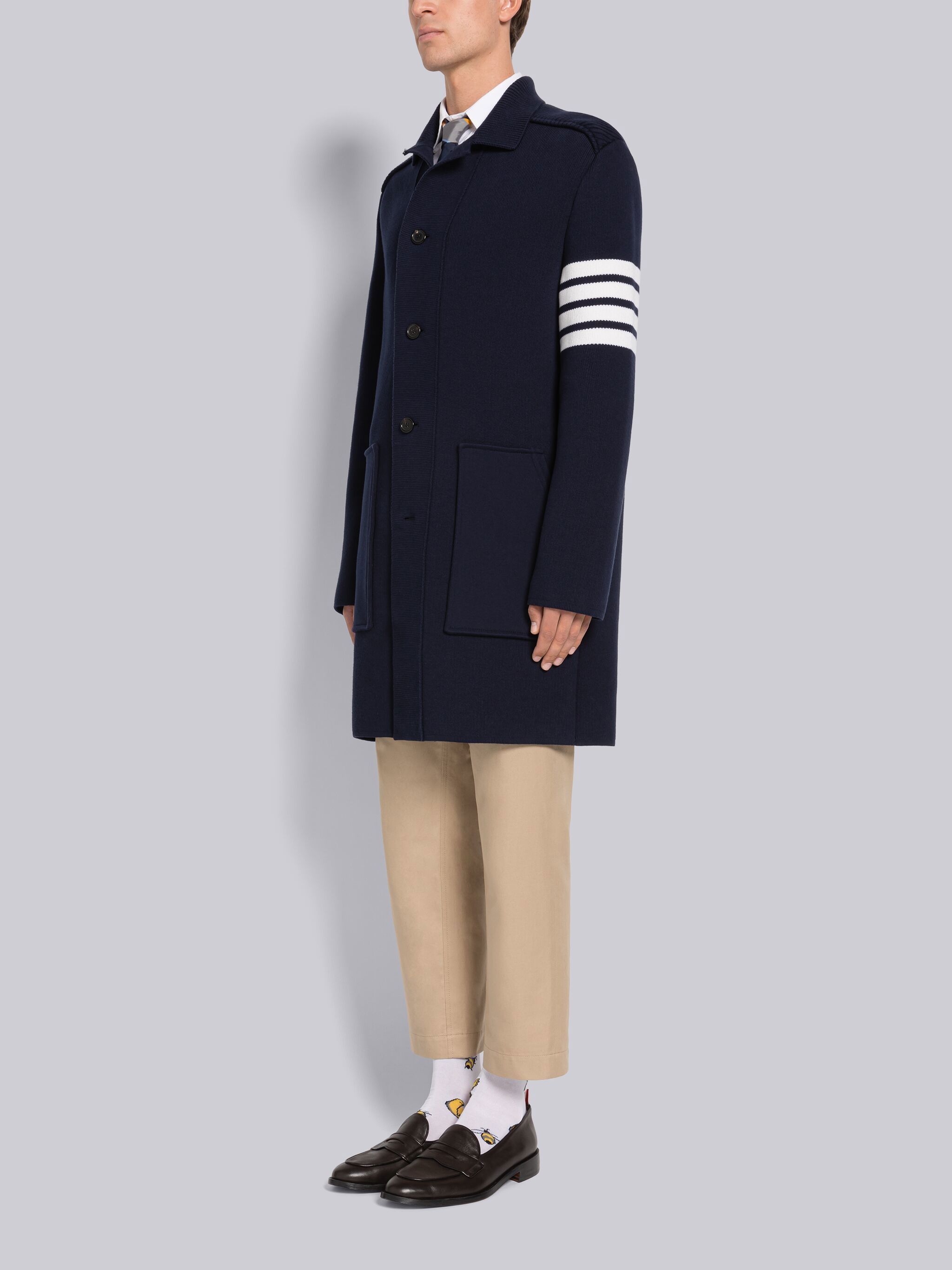 Thom Browne 4-bar Knitted Longline Cardigan In Black