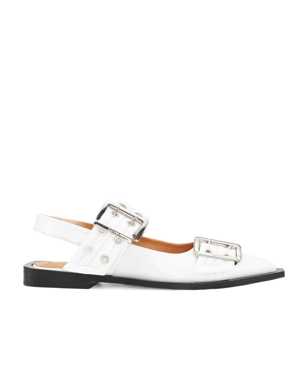 Ganni Feminine Buckle Ballerina Naplack Sandal In Egret In Neutral