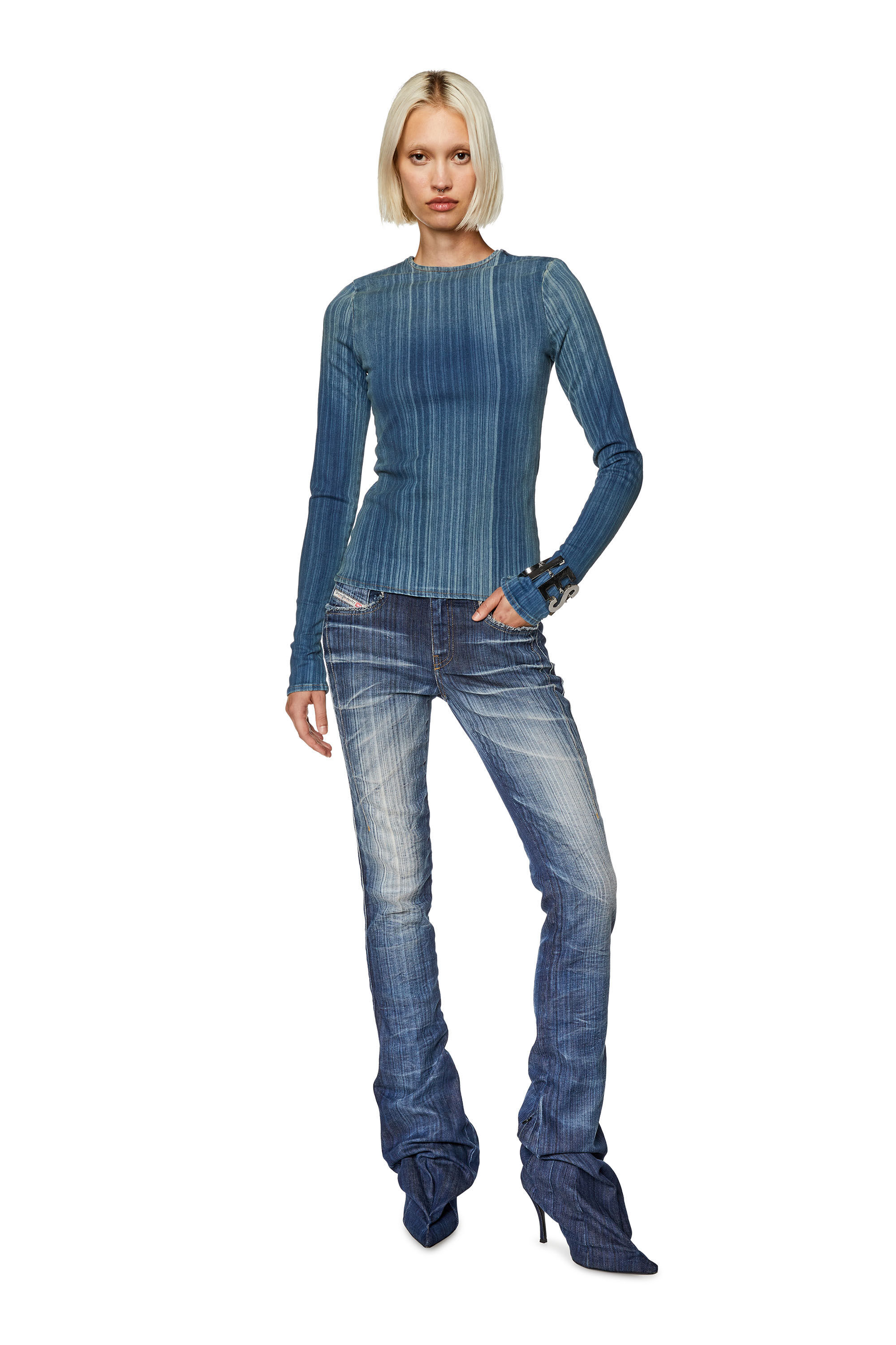 Diesel Heeled Low-rise Bootcut Jeans In Blue