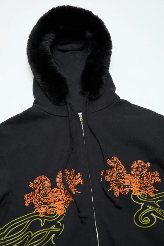 Acne Studios Graphic Printed Zip-up Hoodie In Black