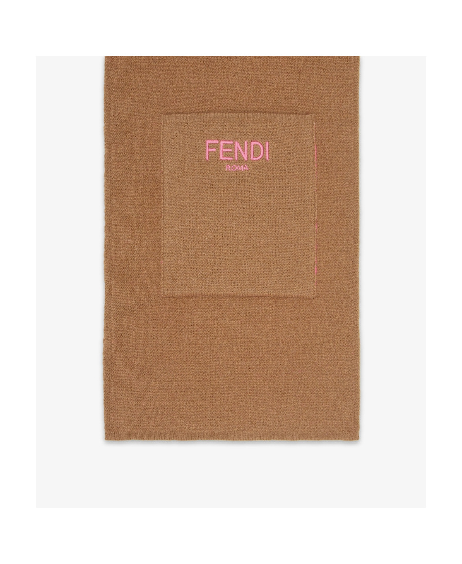 Fendi Intarsia-knit Ff-logo Scarf In Brown