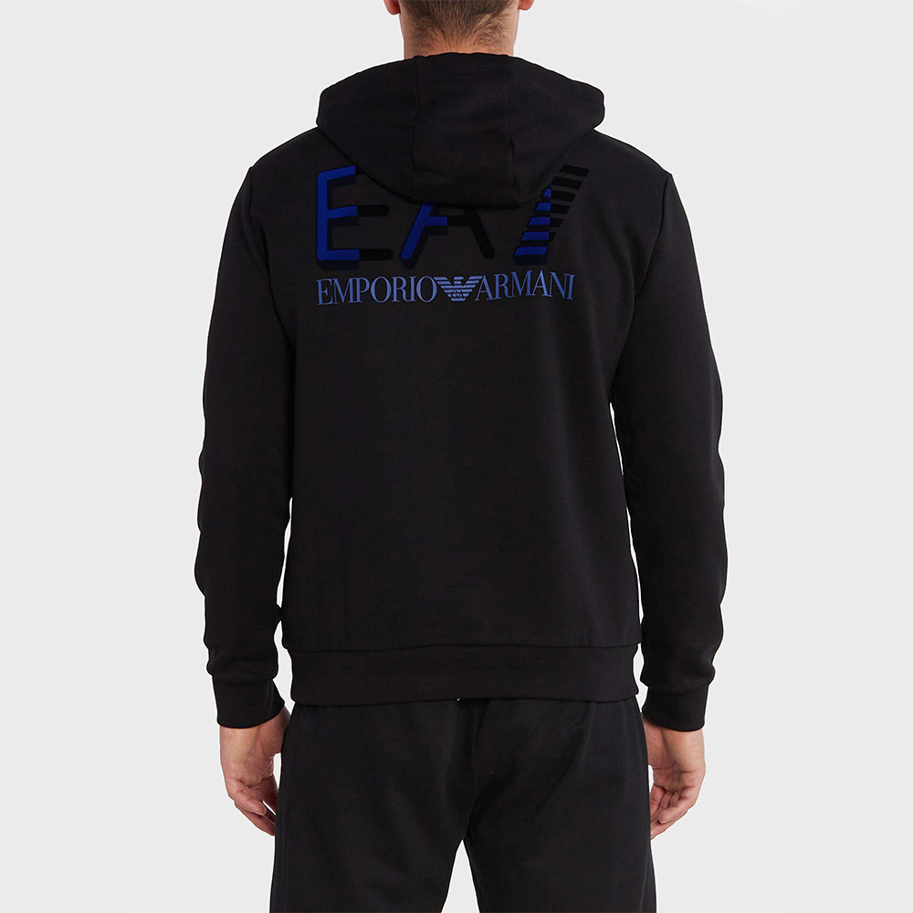 Ea7 Logo Logo Hooded Sweater In Black