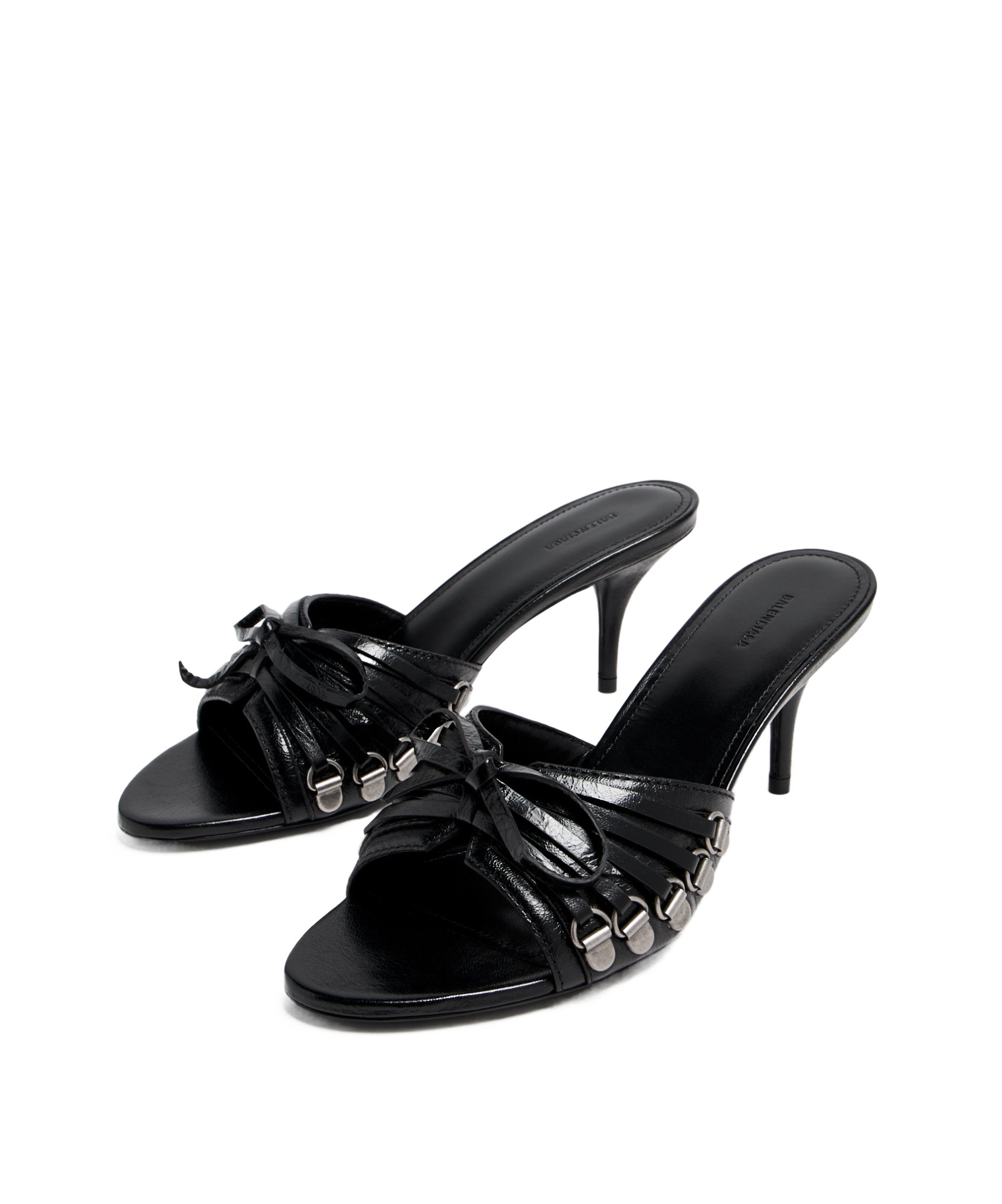 Balenciaga Open Toe Cagole Mules With Lace-up Design 6cm In Black