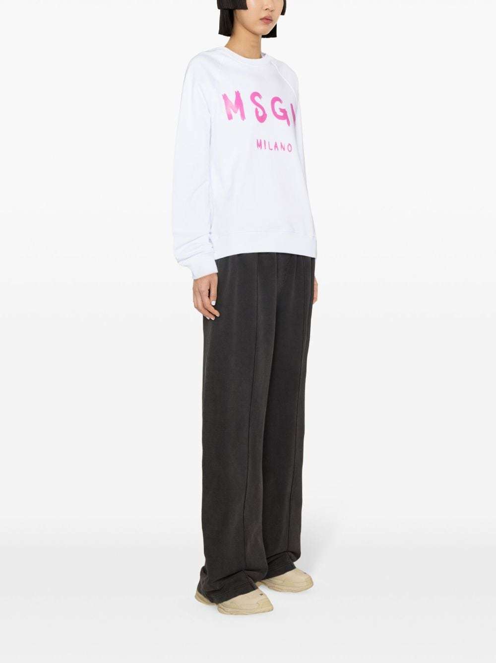 Msgm Logo-print Cotton Sweatshirt In White