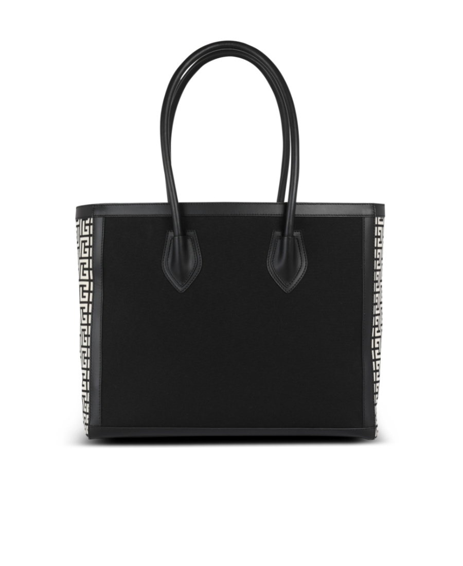 Balmain B-army 42 Canvas Tote Bag With Leather Inserts In Black
