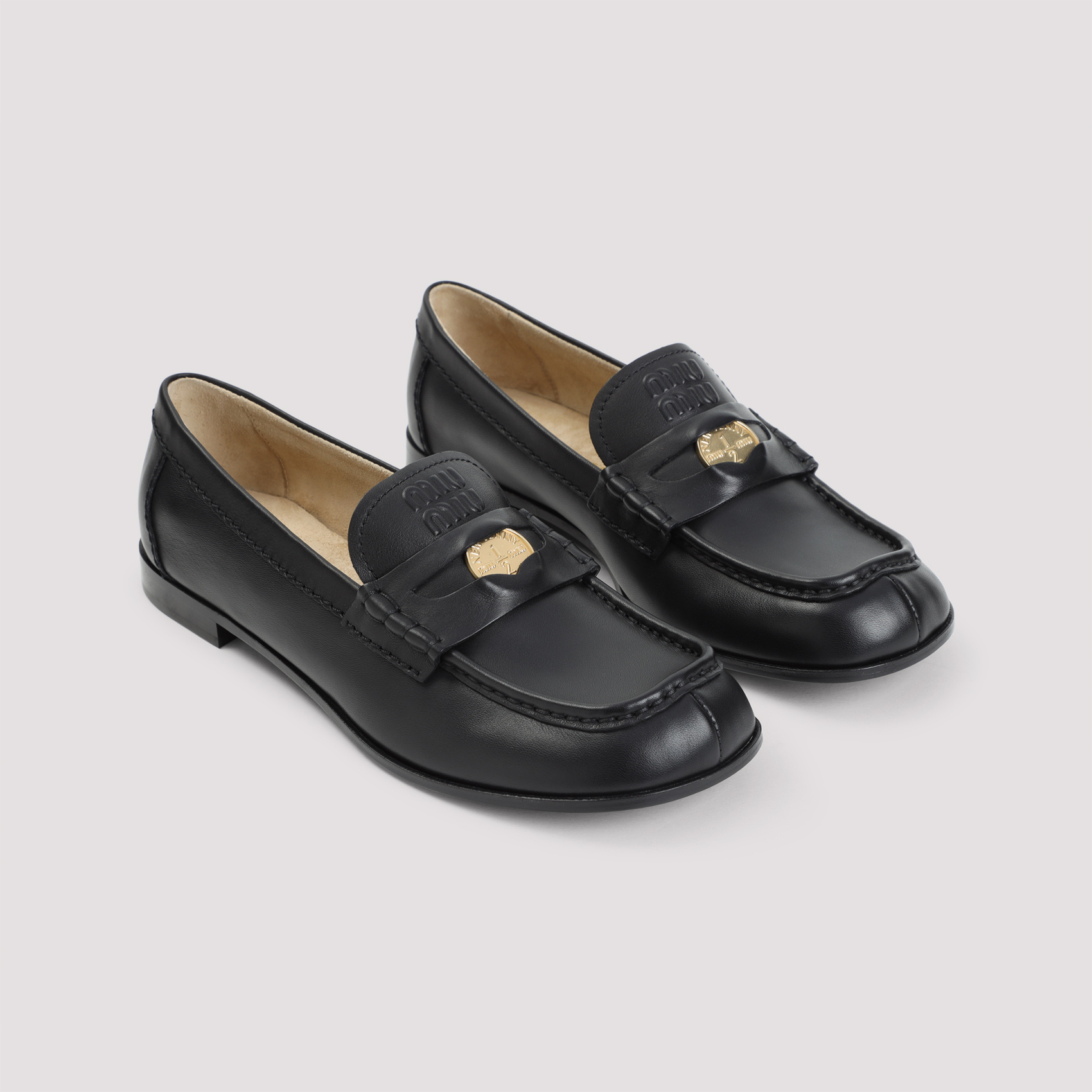 Miu Miu Round Head Loafer Shoes In Black