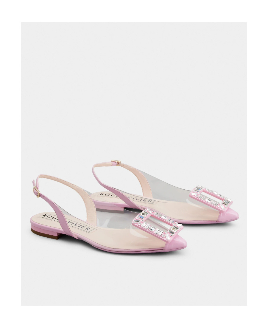 Roger Vivier Flache Slingback-schuhe Mit Spitzer Kappe Aus Tpu Mit Kristallverzierung In Pink