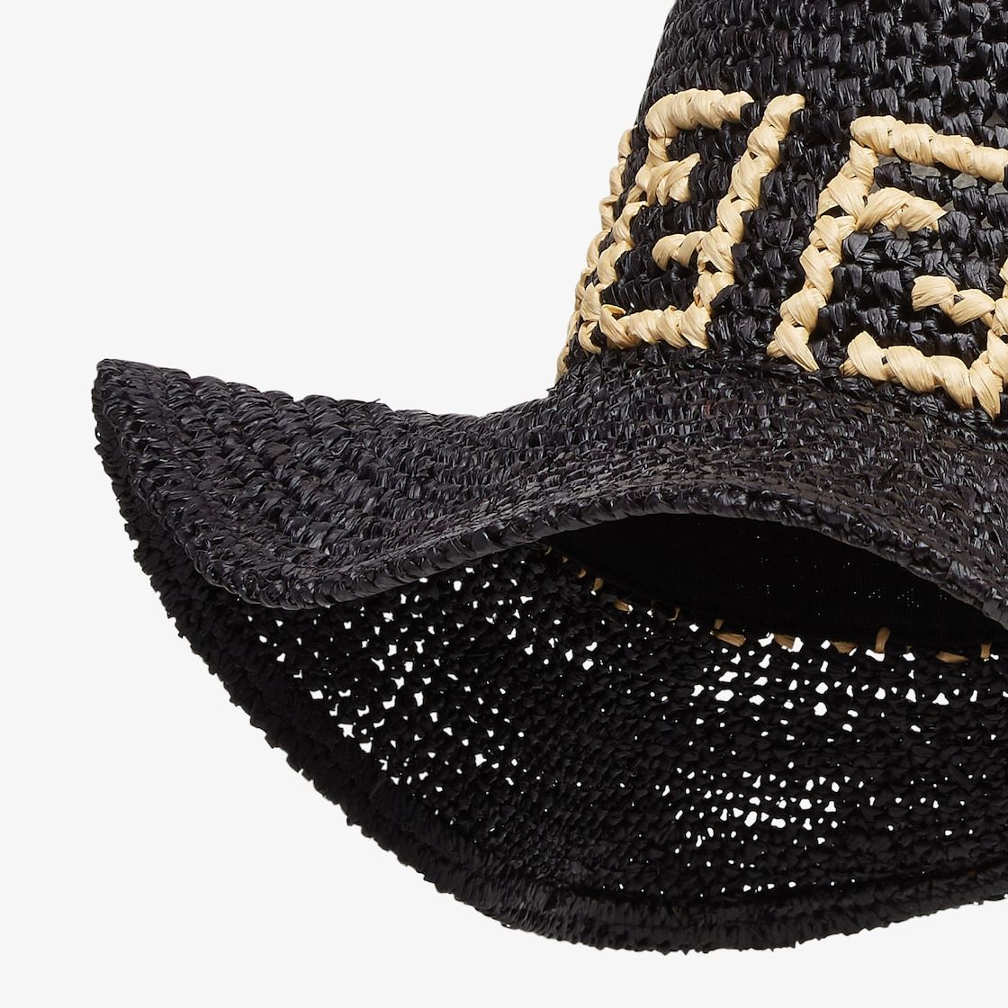 Fendi Monogram-pattern Raffia Hat In Black