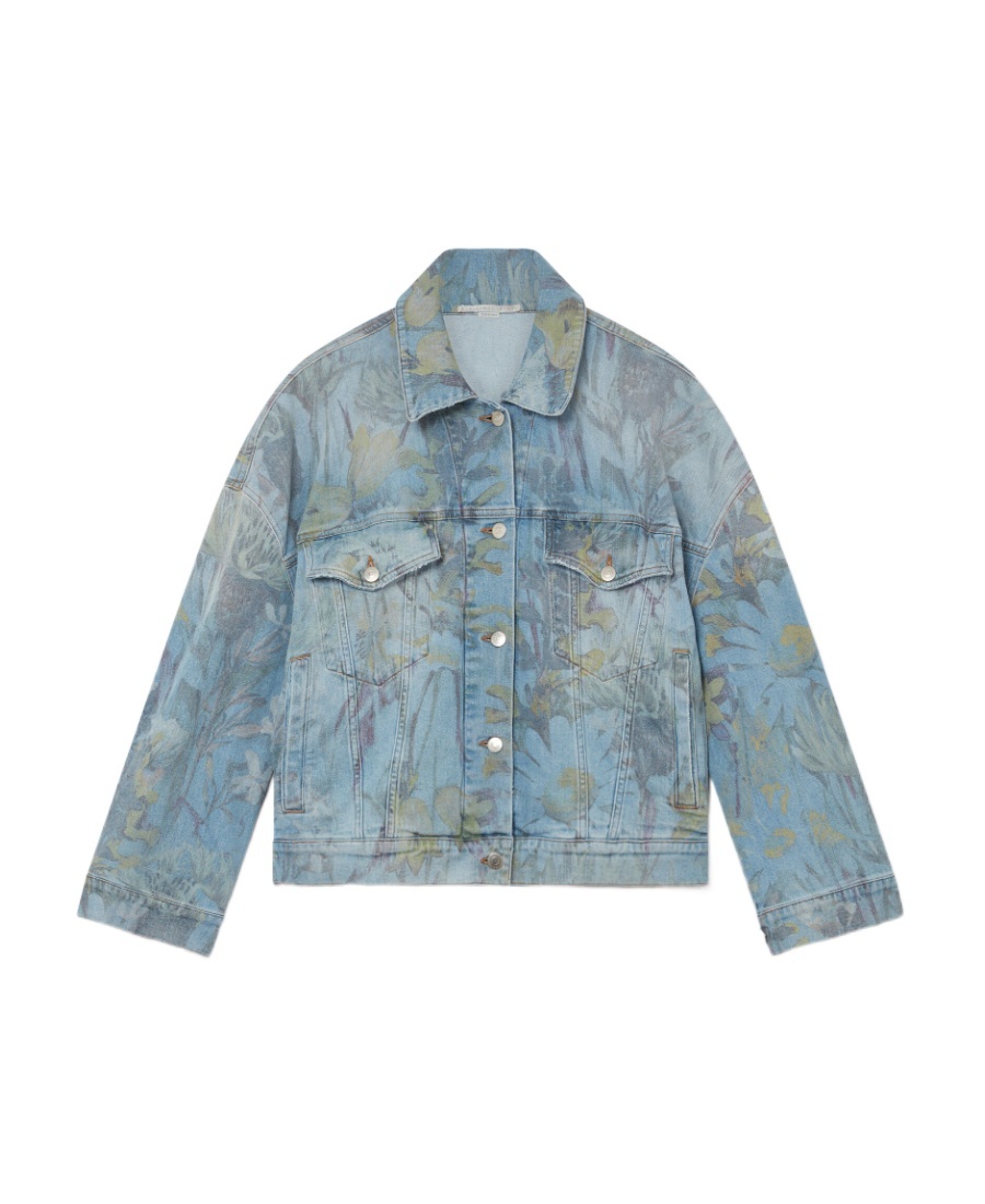 Stella Mccartney Rewild Flora Denim Jacket In Gray