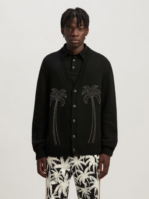 Palm Angels Nylon Blend Cardigan In Black