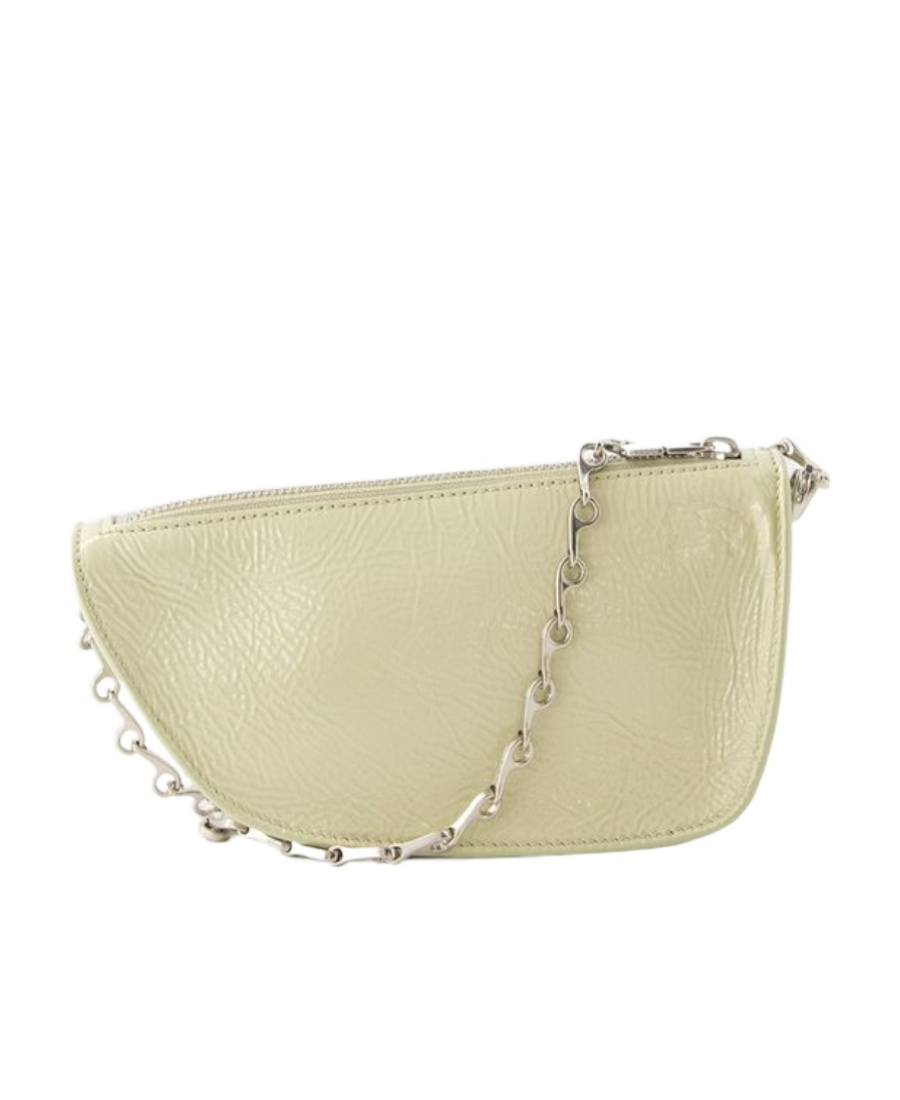 Burberry Pastel Green Leather Micro Shield Crossbody Bag In Nude