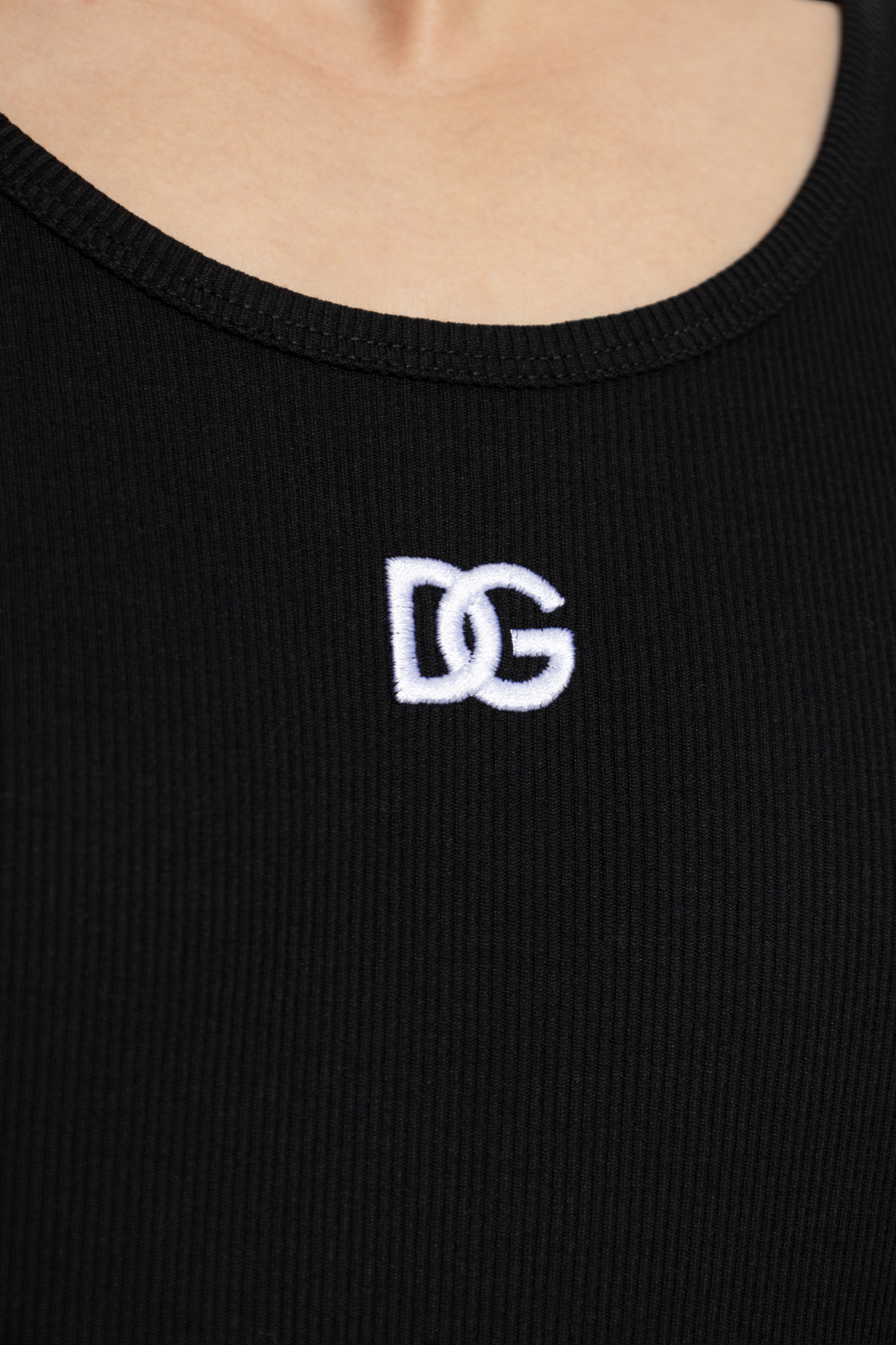 Dolce & Gabbana Ribbed Cotton Tank Top With Round Neckline In Black