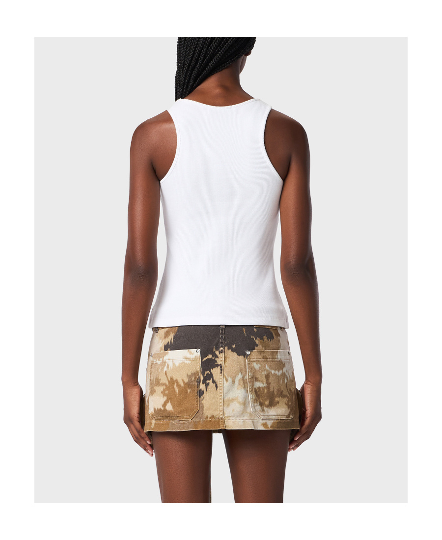 Blumarine Ribbed Tank Top With Rhinestoned Logo In White