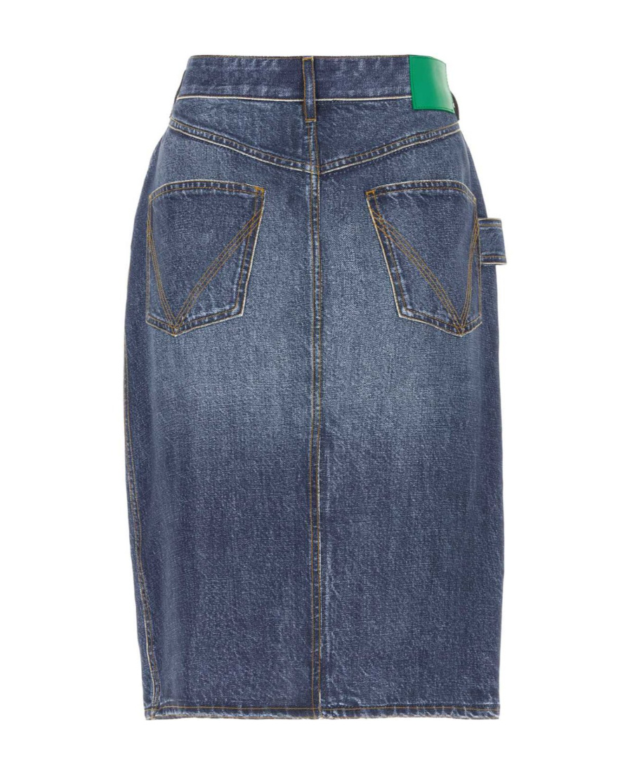 Bottega Veneta Denim Printed Silk And Viscose Midi Skirt In Blue