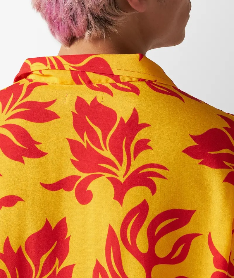 Erl Floral Patterned Short Sleeve Unisex Shirt With Breast Pocke In Yellow