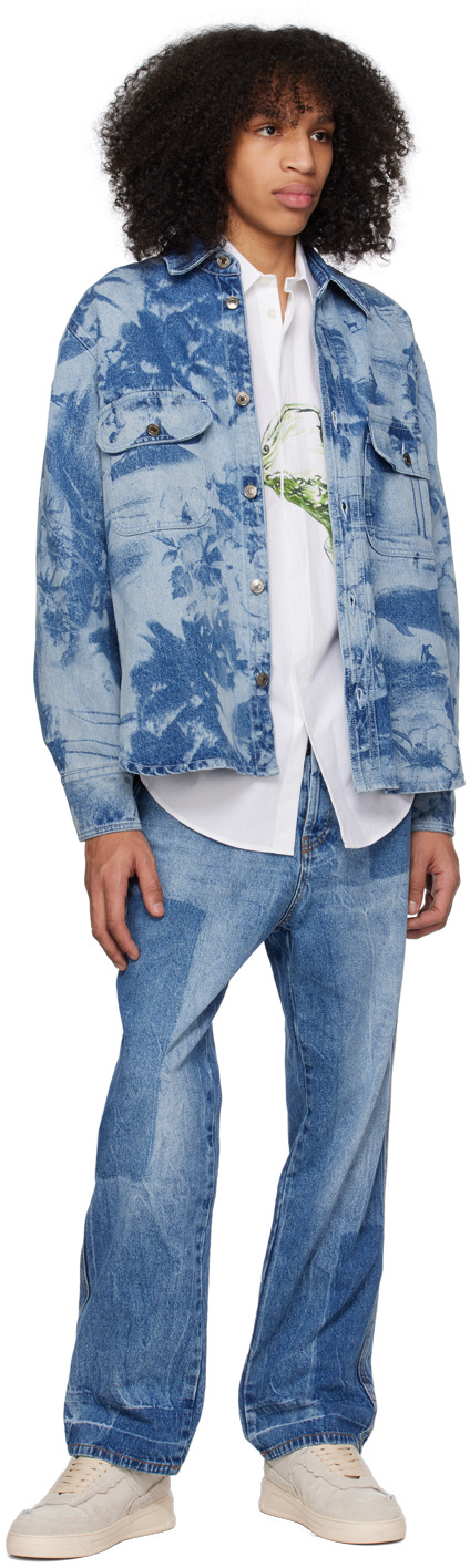 Msgm Unique Print Denim Shirt In Blue