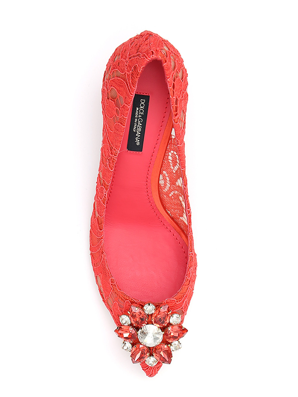 Dolce & Gabbana Bellucci 60 Brooch Embellished Lace Pumps In Red