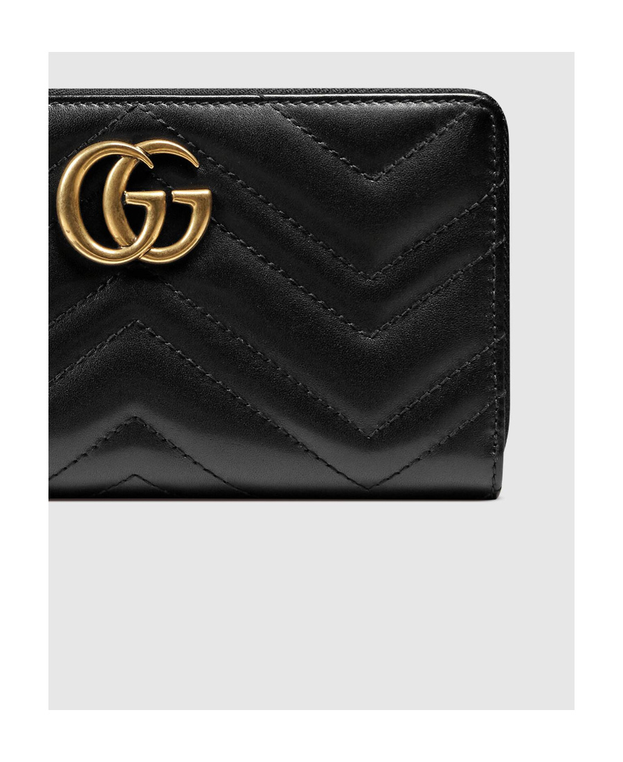 Gucci Black Leather Marmont Gg Wallet In Black