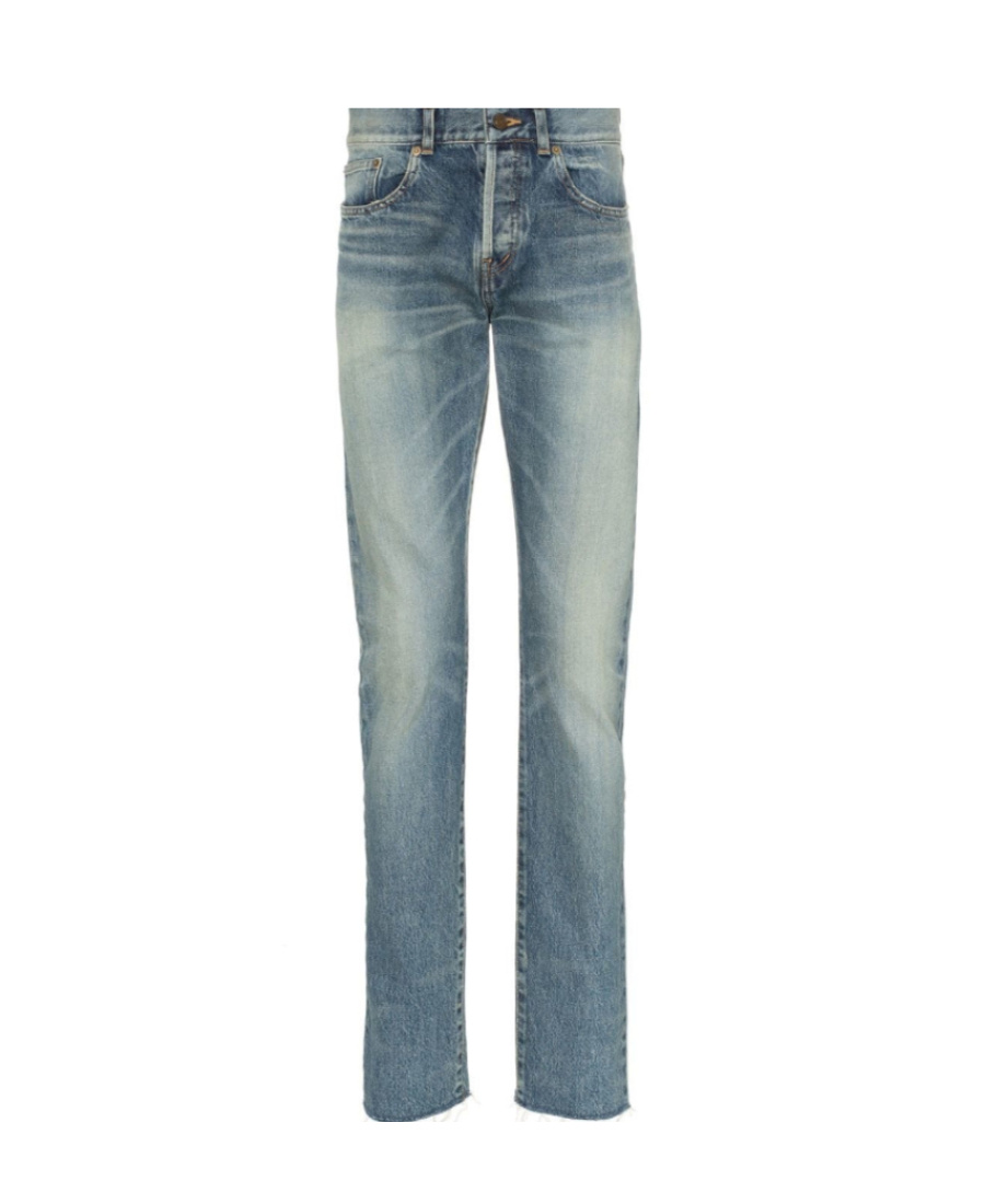 Saint Laurent Headscarf Decorative Jeans In Gray
