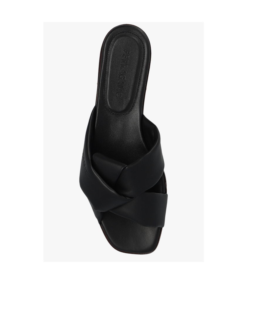 Ferragamo Alrai Origami Knot Slides In Nappa Leather In Black