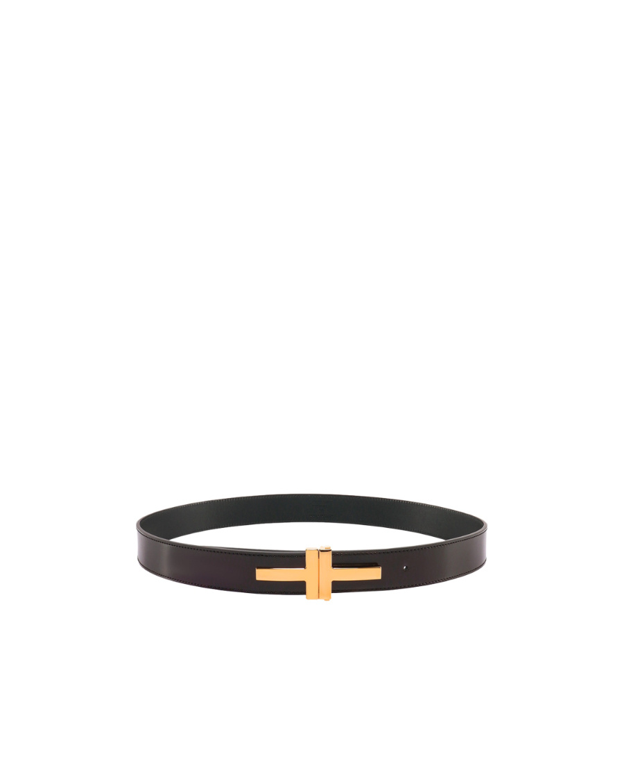 Tom Ford Logo-plaque Leather Belt In Black