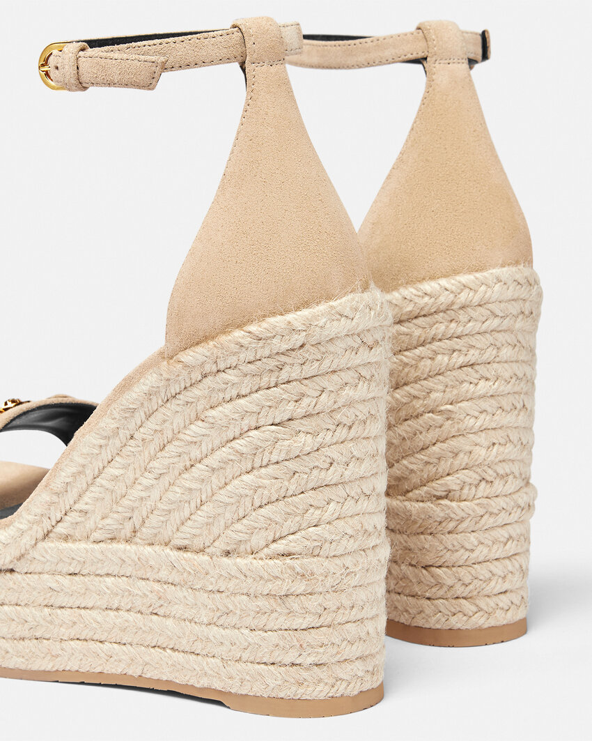 Versace Beige Wedges With Adjustable Buckle Closure And Medusa Plaque On The Front In Leather Woman In Nude