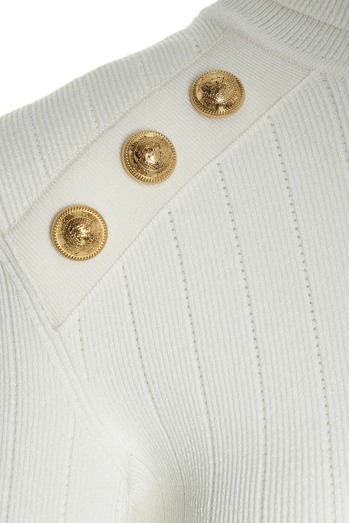 Balmain Embossed Button-detail Ribbed Jumper In White