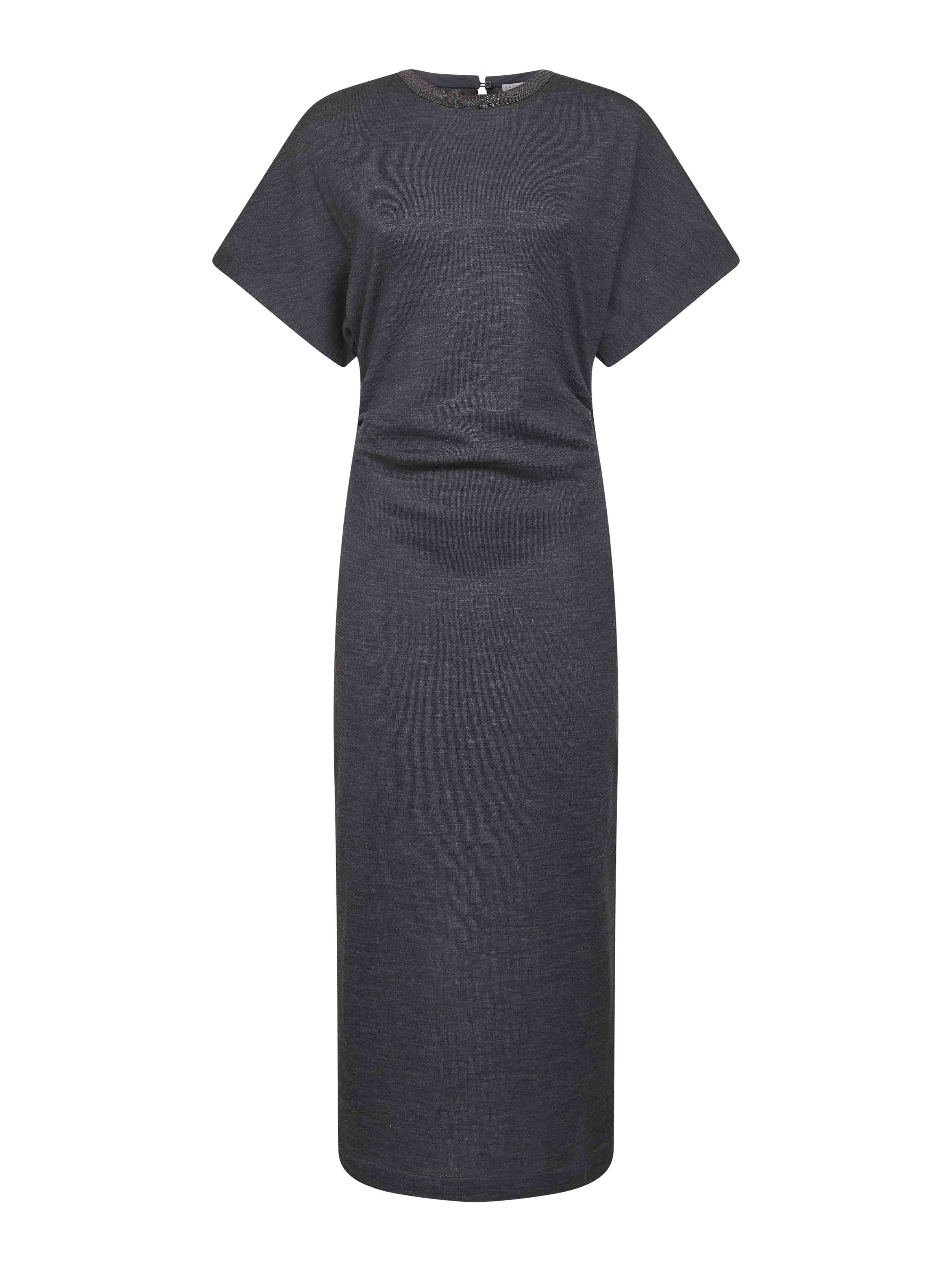 Brunello Cucinelli Wool Dress With Ruched Detail And Stretch Fabric In Black