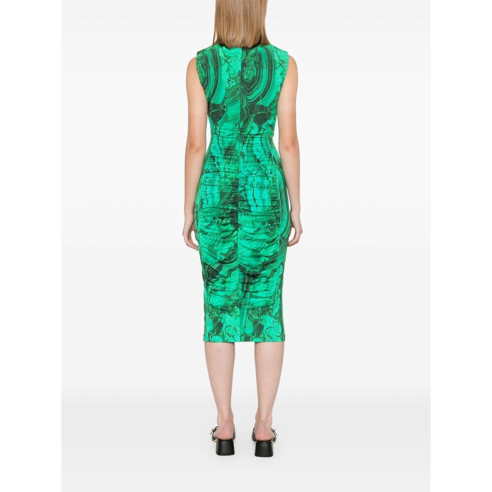Shop Roberto Cavalli Abstract-print Midi Dress In Green