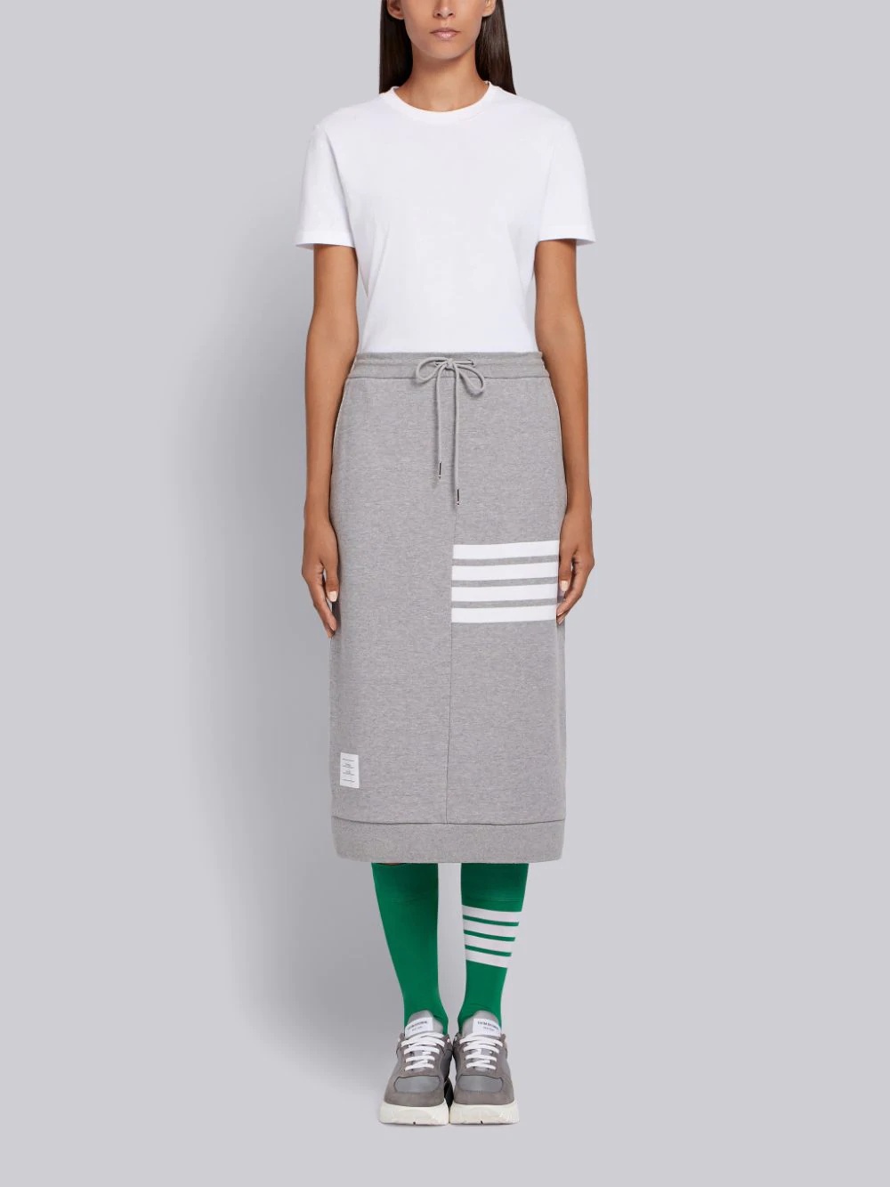 Thom Browne Light Grey Classic Loopback Jersey Engineered 4-bar Stripe Drawstring Sack Skirt In Gray