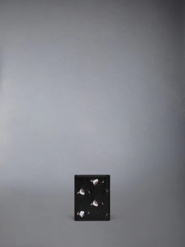 Thom Browne Double Card Holder Embroidered Leather In Black