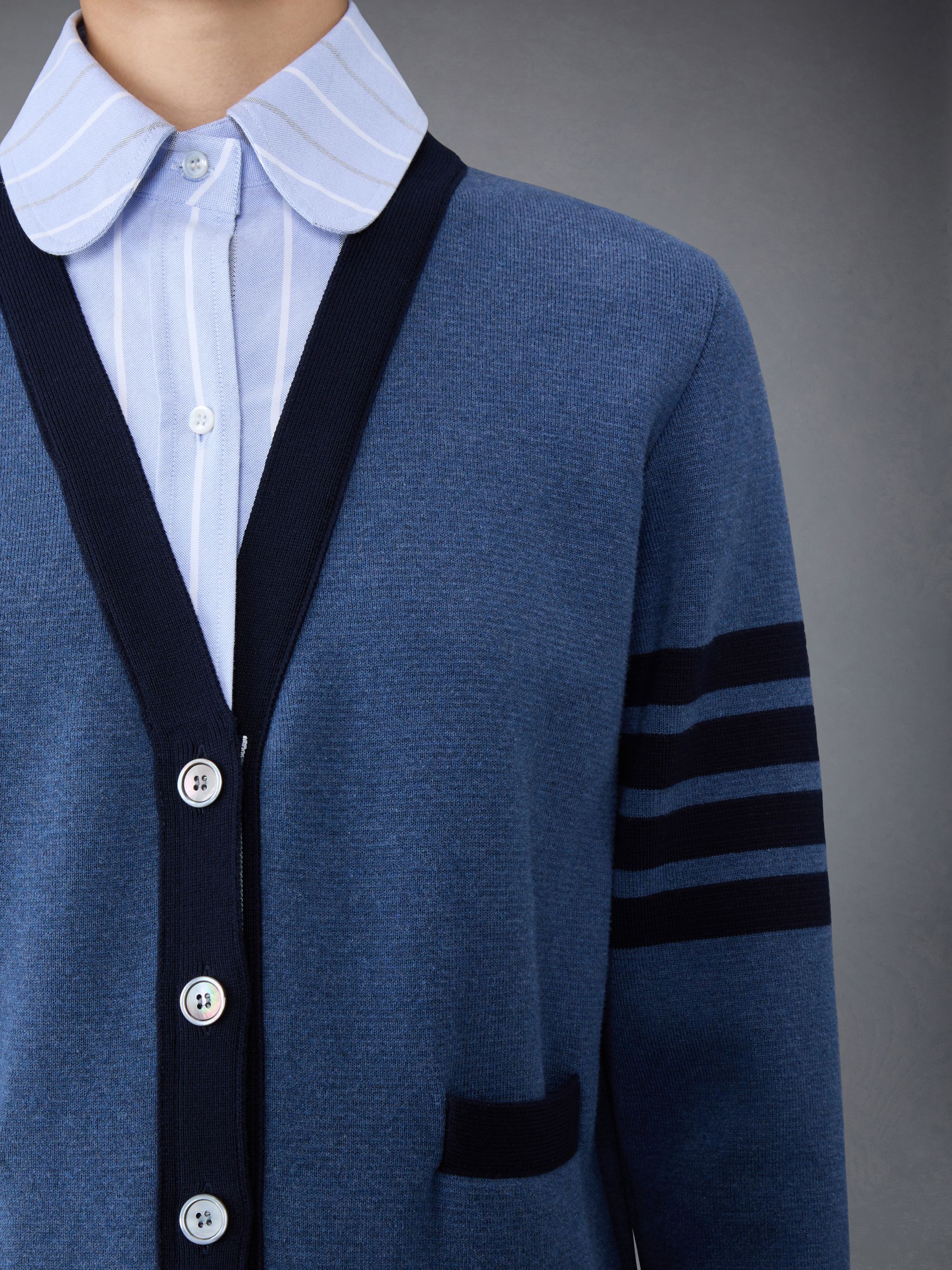 Shop Thom Browne Milano Stitch V-neck Cardigan In Blue