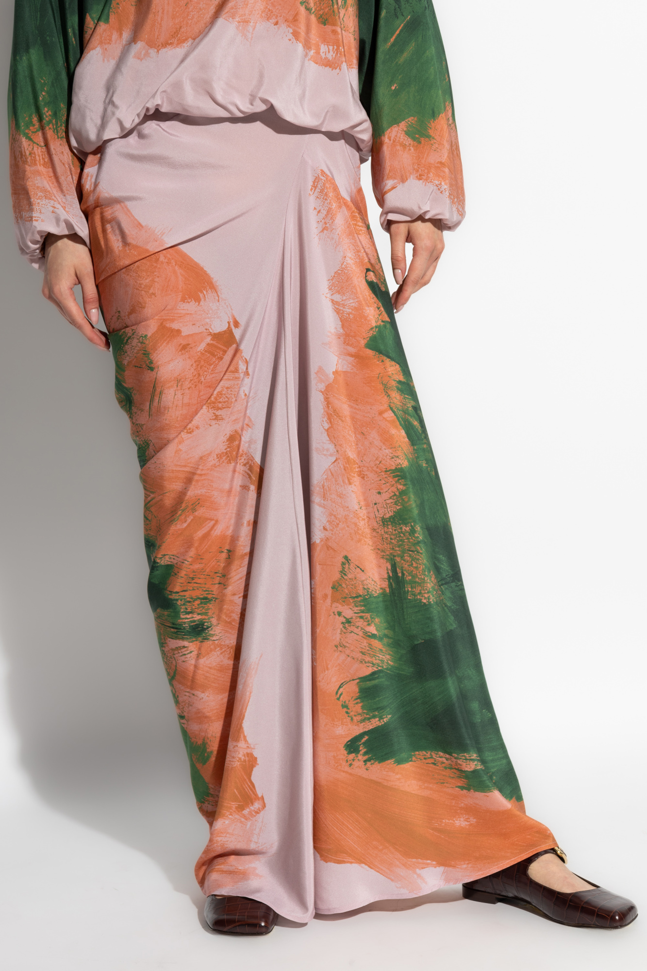 Dries Van Noten Long Draped Skirt In Pink