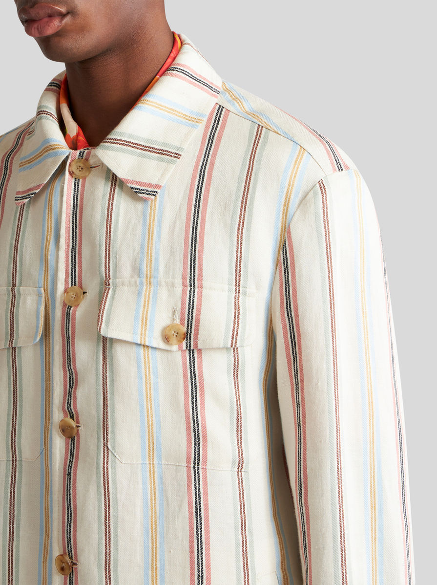 Etro Striped Linen Overshirt In White