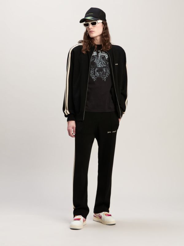 Shop Palm Angels Logo Embroidered Zip-up Jacket In Black