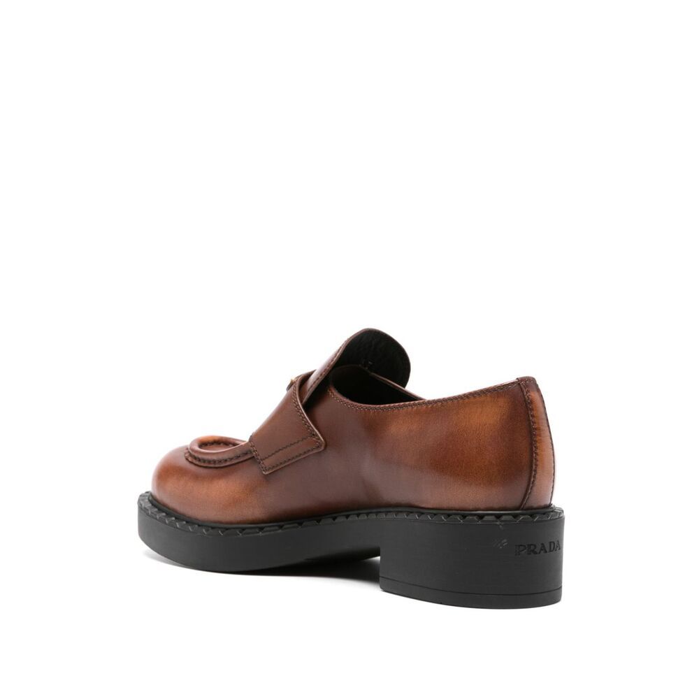 Prada Triangle-logo Leather Loafers In Brown