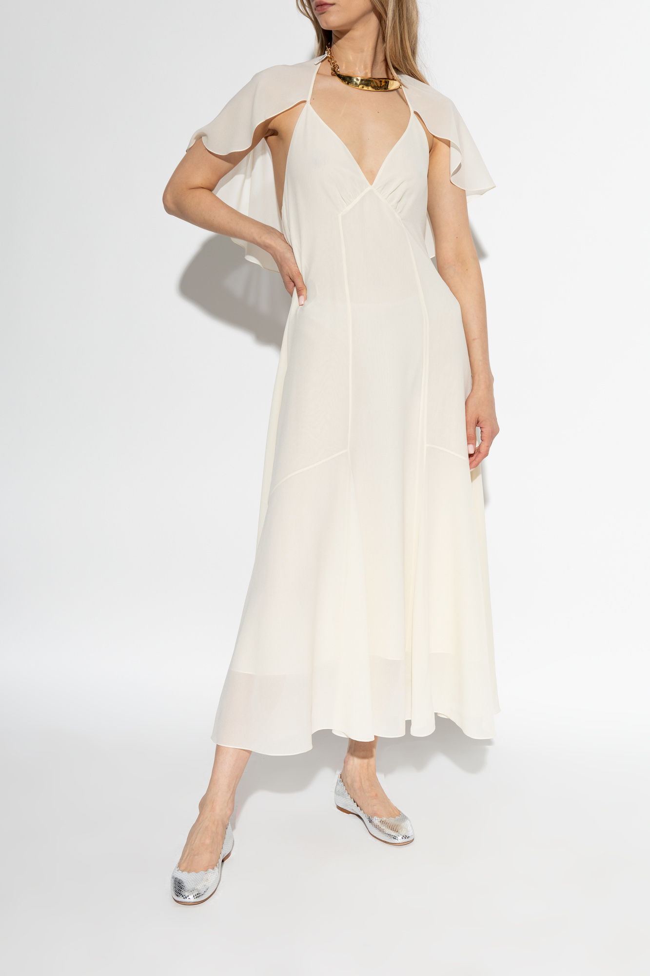 Chloé Lauren Metallic Crinkle Leather Ballet Flats In White