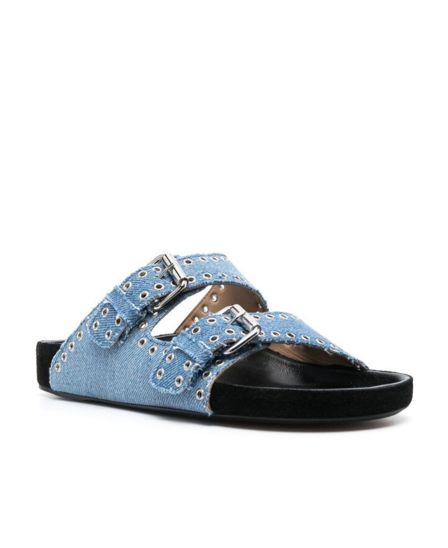 Isabel Marant Eyelet-detail Buckled Denim Slides In Blue