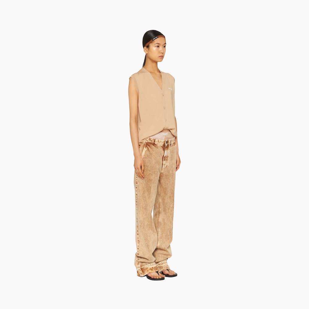 Miu Miu Distressed High-waisted Trousers In Brown
