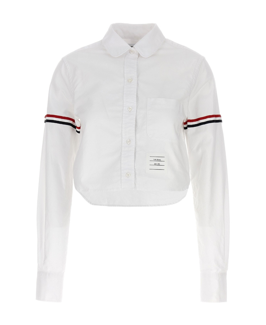 Thom Browne White Armband Cropped Round Collar Shirt In White