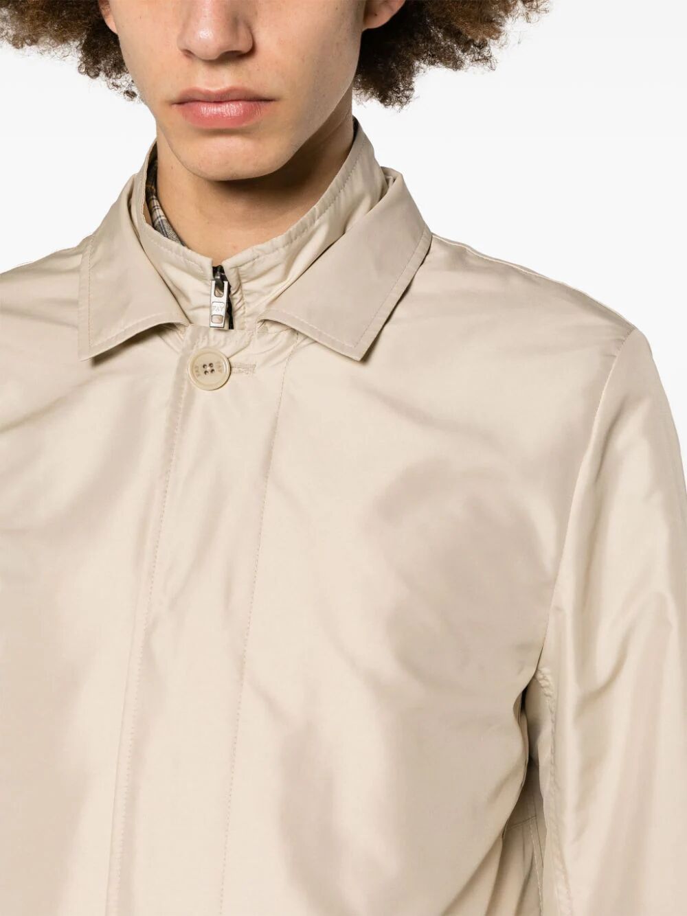 Fay Morning Long Jacket Side Pockets Point Collar In Nude