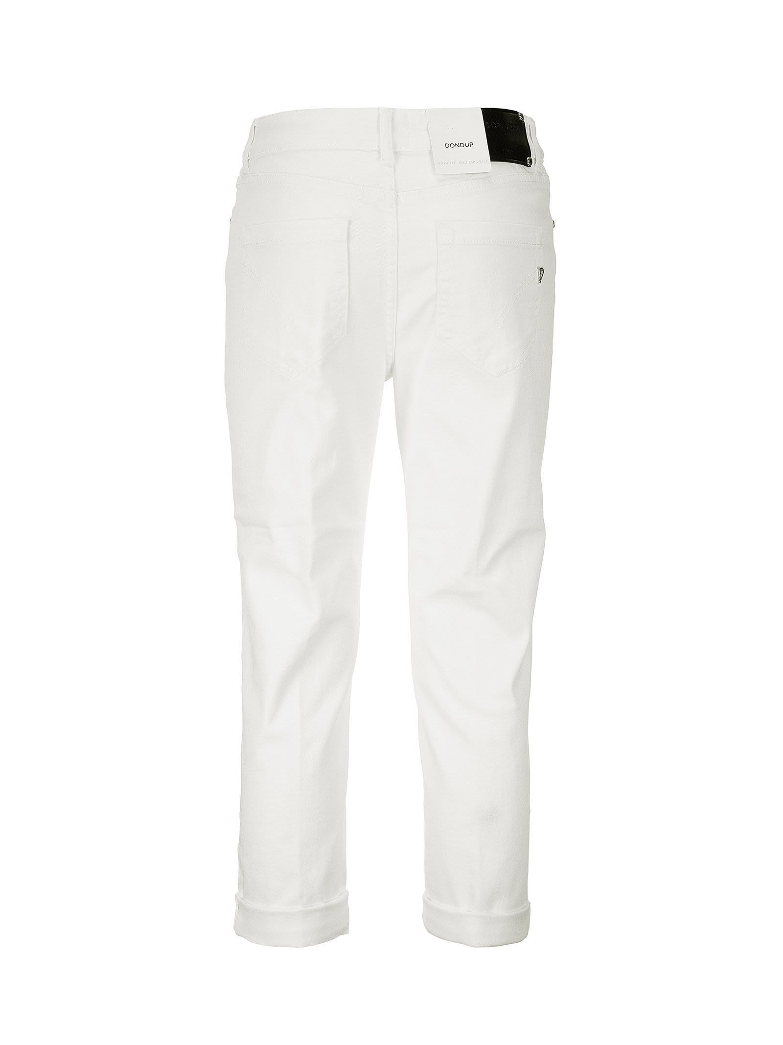 Dondup Cropped Cotton-blend Denim Jeans With Button Detailing In White