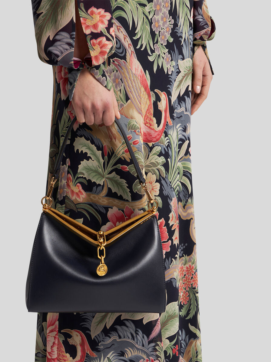 Etro 'small Vela' Black Shoulder Bag With Logo And Pegasus Charm In Black