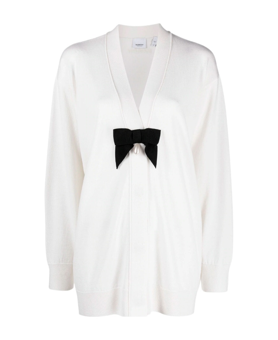 Burberry Bow-detail Wool Cardigan In White